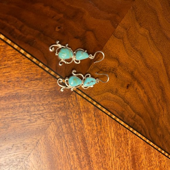 Mexico 925 Silver Turquoise Dangle Earrings - Picture 6 of 8